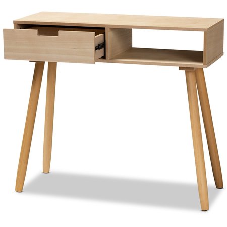 Baxton Studio Elwyn Mid-Century Light Brown Finished Wood 1-Drawer Console Table 196-12325-ZORO